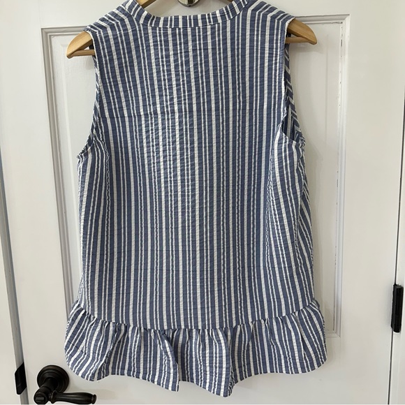 Veronica Beard Jeans Antonia Sleeveless Striped Ruffled Shirt, Size Large - Picture 11 of 14